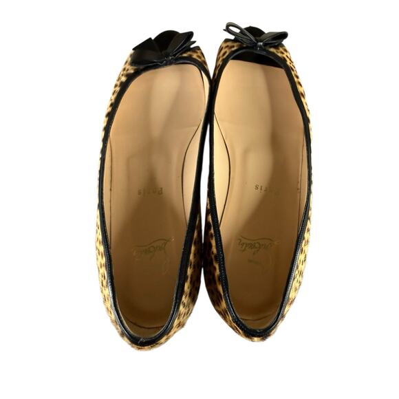 Christian Louboutin Leopard Pony Hair Ballet Flats Black Bow Size 39.5 - Picture 7 of 9